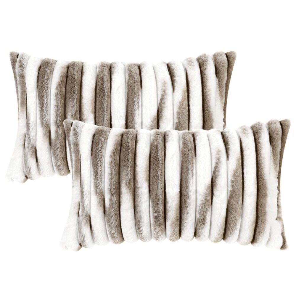 Set of 2 Gradient Striped Dye Throw Pillow Covers 12 x 20 Inch Brown